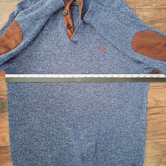 Chaps 3 Button Pullover Sweater Mens XL Brown Elbow Patches Preppy Office Casual - Picture 10 of 14